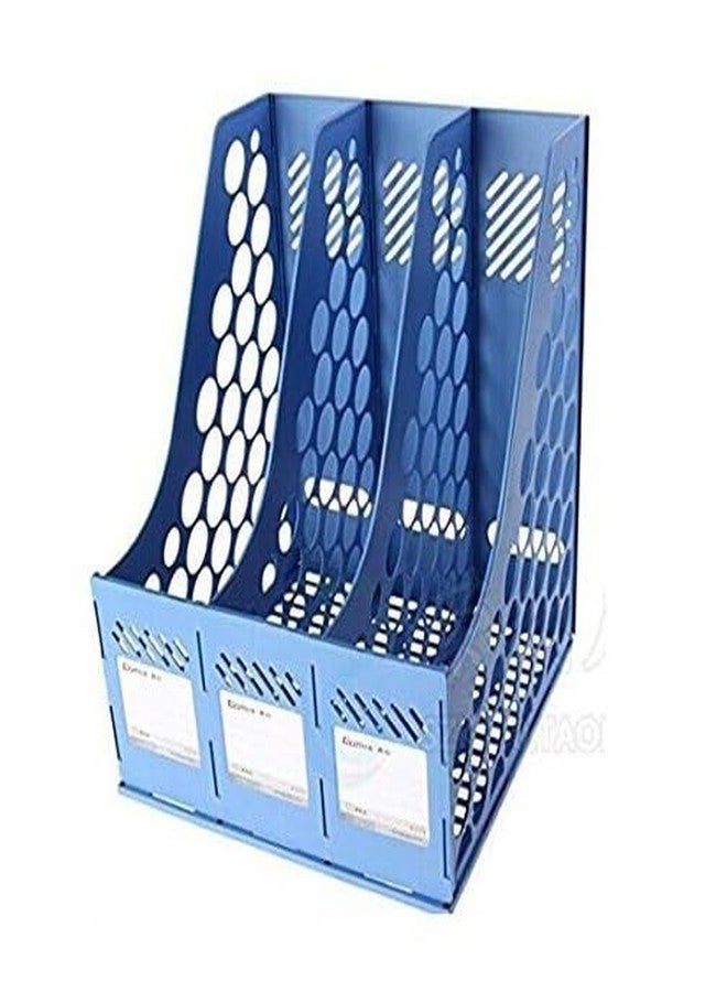 XIBO Multipurpose Plastic File 3 Compartments File Rack Paper Holder Desktop, File Holders and All Type Document Organizer Holder- Blue (File Plate 3 sec) - Image 1