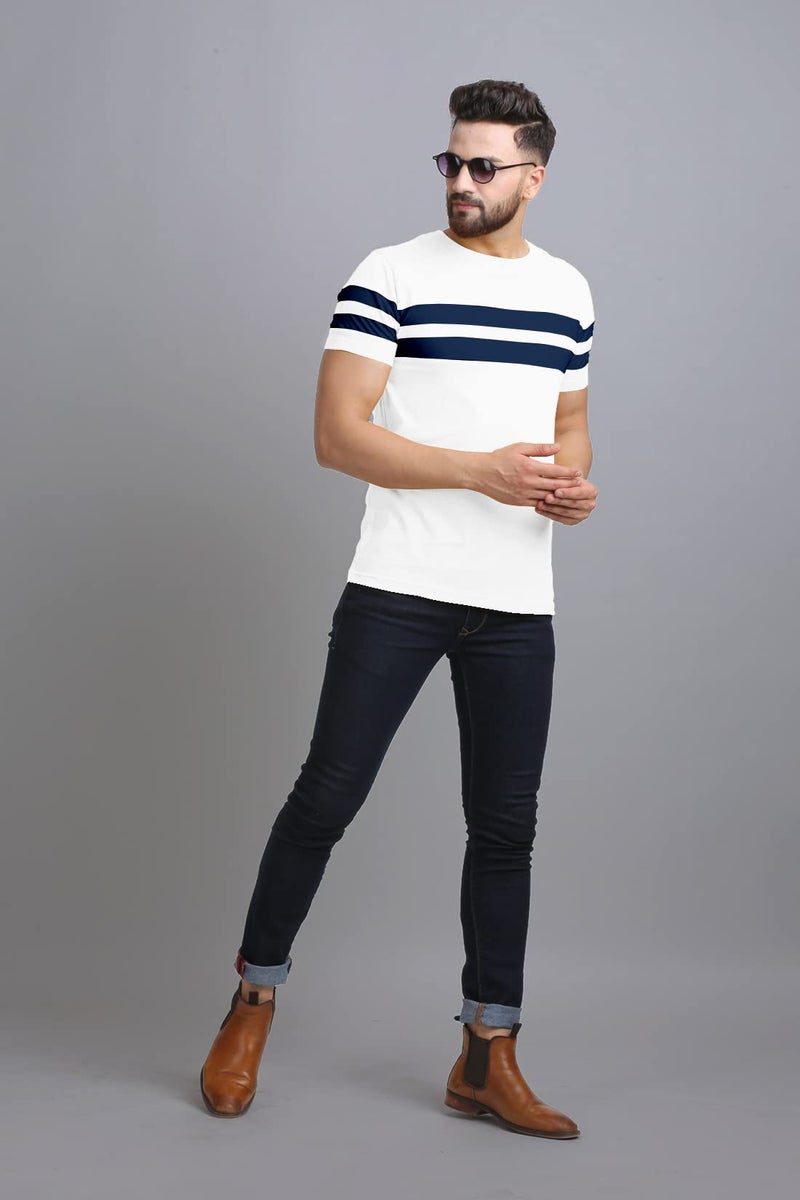 AUSK Regular Fit T-Shirt for Mens Double Stripes On Chest (Color-White, Size-2Xl) - Image 5