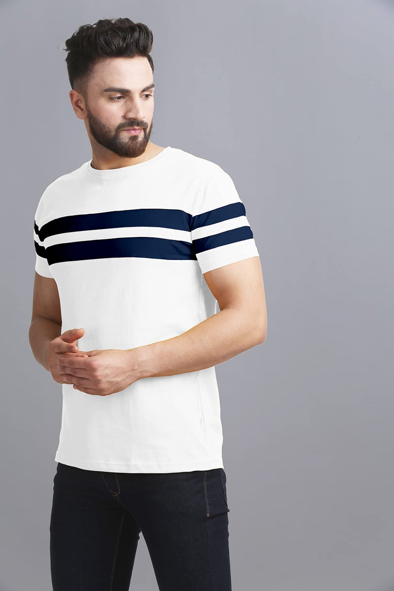 AUSK Regular Fit T-Shirt for Mens Double Stripes On Chest (Color-White, Size-2Xl) - Image 3
