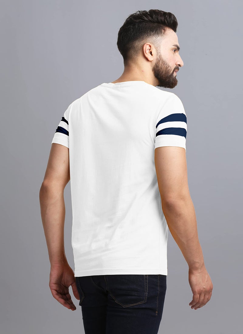 AUSK Regular Fit T-Shirt for Mens Double Stripes On Chest (Color-White, Size-2Xl) - Image 2