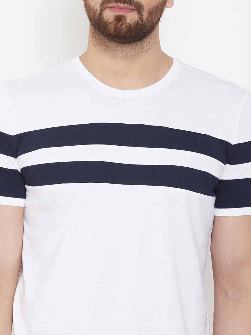 AUSK Regular Fit T-Shirt for Mens Double Stripes On Chest (Color-White, Size-2Xl) - Image 4