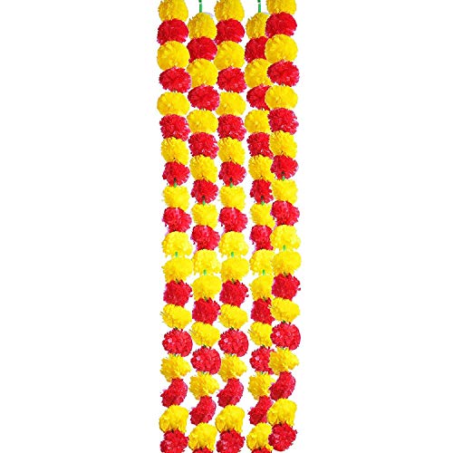 RSP Quality bit® Artificial Marigold Flowers for Decoration - Pack of 5 (Multi Color) - Image 1