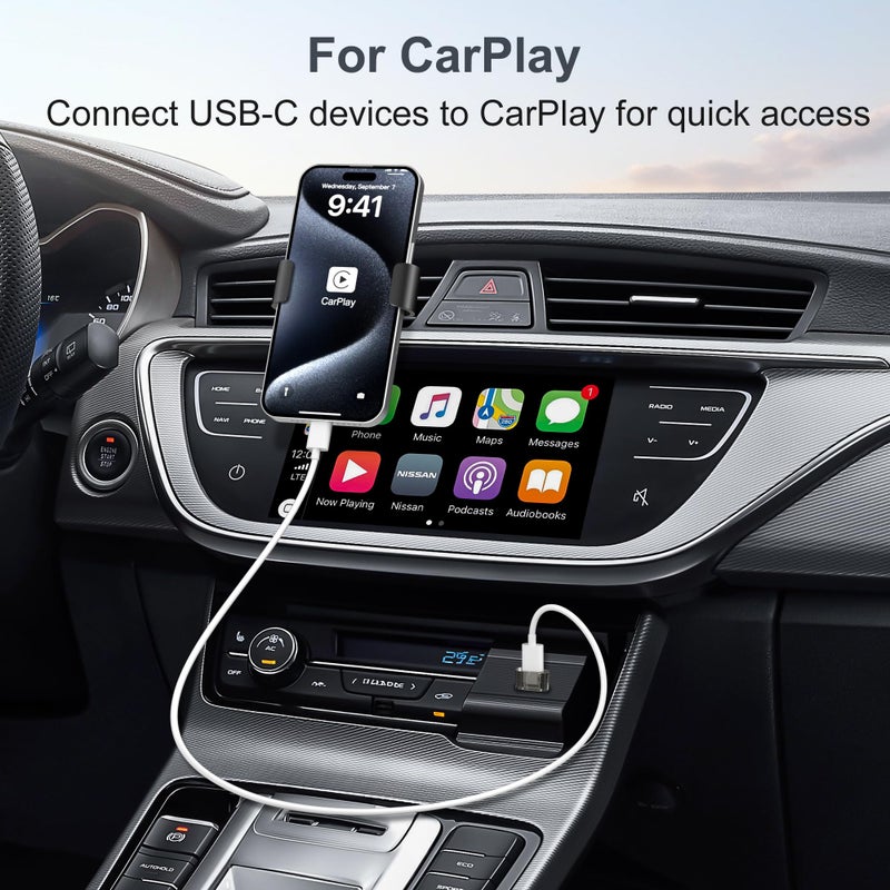 Basesailor USB to USB C Car Adapter 3Pack,Type C CarPlay Charger,USBC Female to USBA Male Converter for Apple iPhone 17 17e Air 16 15 Pro Max,Samsung S26 S25 A55,Not for iPad/Magsafe/HomePod - Image 3