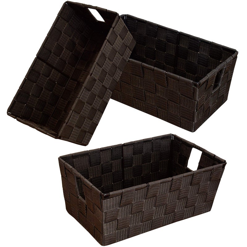 homyfort Woven Shelf Storage Tote Basket Bins Container  Storage Boxes Cube Organizer with Built-in Handles for Bedroom  Office  Closet  Clothes  Kids Room  Nursery 3pk(Brown) - Image 1