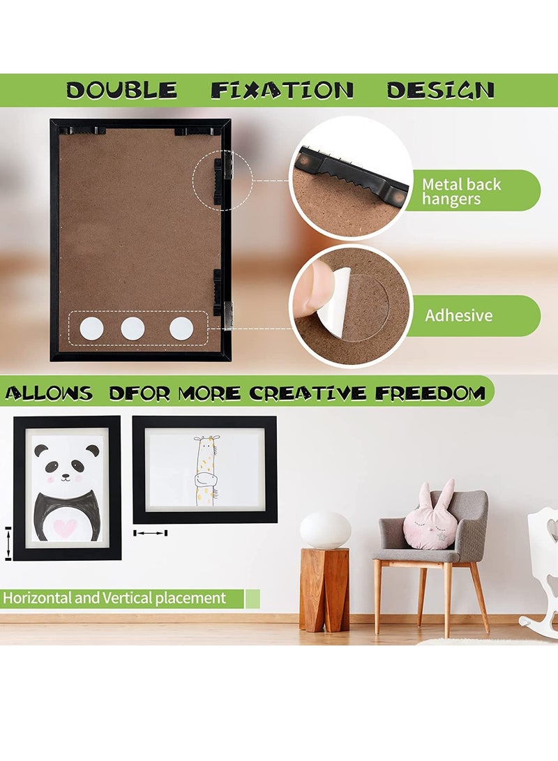 2Pcs Kids Art Frames Wooden Kid Artwork Drawings Storage Organizer A4 Magnetic Flip Cover Home Picture Painting Wall Art Frame - Image 3