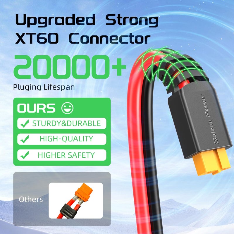 Bateria Power 10 Feet Solar to XT60 Extension Cable, 12AWG Solar Panel Connector to XT60 Charge Adapter for Connecting to Portable Power Station, RV, EcoFlow, Anker, BLUETTI & Generator - Image 3