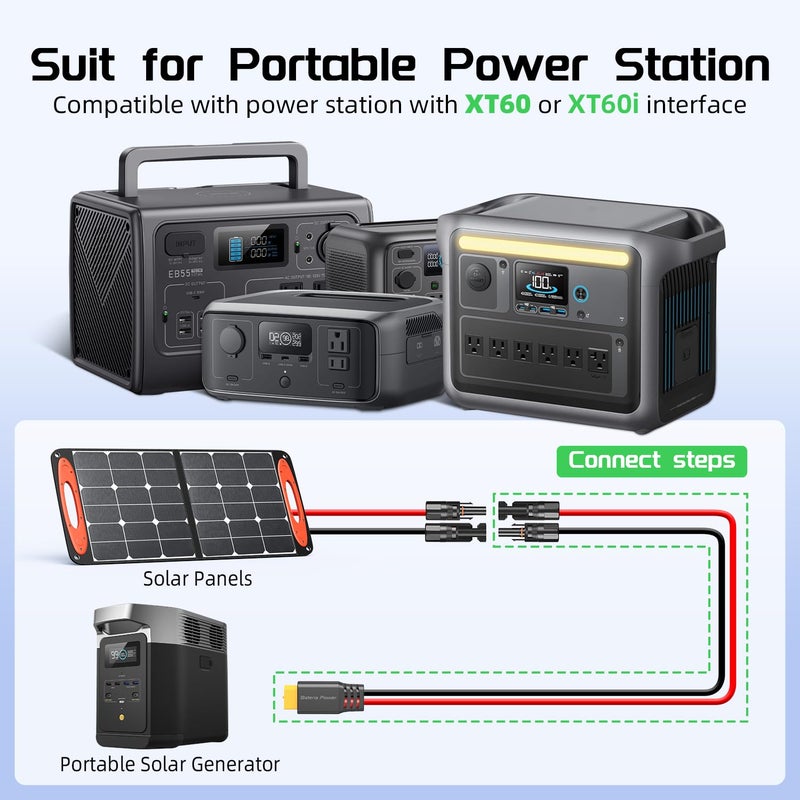 Bateria Power 10 Feet Solar to XT60 Extension Cable, 12AWG Solar Panel Connector to XT60 Charge Adapter for Connecting to Portable Power Station, RV, EcoFlow, Anker, BLUETTI & Generator - Image 2