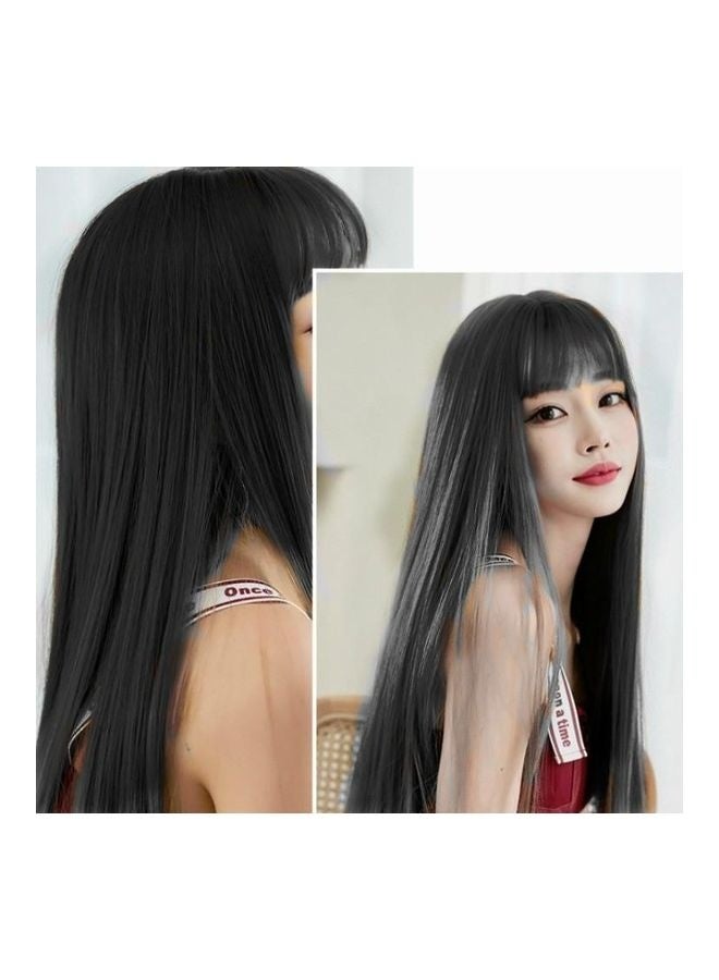 BGM Long Straight Wig with Air Bangs, Dark Color - Image 2