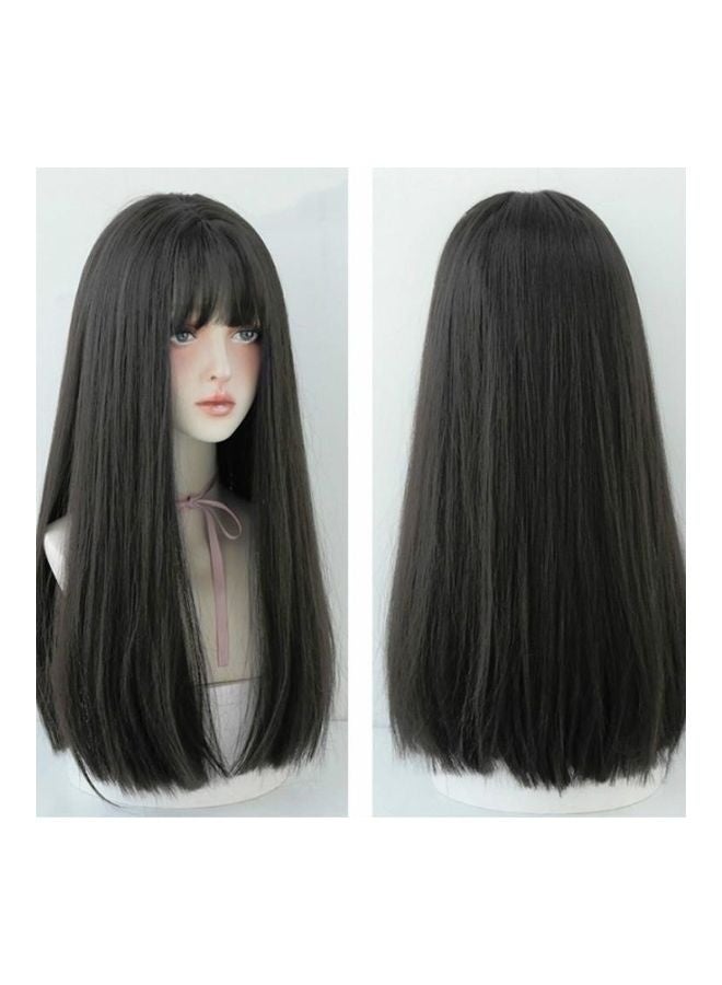 BGM Long Straight Wig with Air Bangs, Dark Color - Image 1