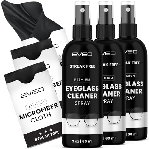 EVEO Eyeglass Cleaner Spray - No Streaks Technology with Microfiber Cleaning Cloth- Glasses Cleaning Kit - Glasses Cleaner Spray with Lens Cleaner Cloth - Screen & Eye Glasses Kit - 3 Pack - Image 1