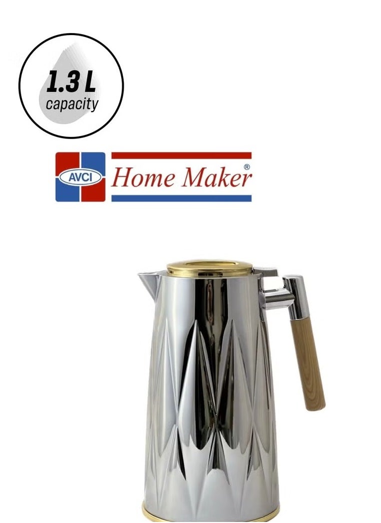 Homemaker Elegant 1.3L Tea & Coffee Flask – Silver & Gold Finish | Premium Turkish Craftsmanship, Excellent Heat Retention, Handwash Safe  - Image 1