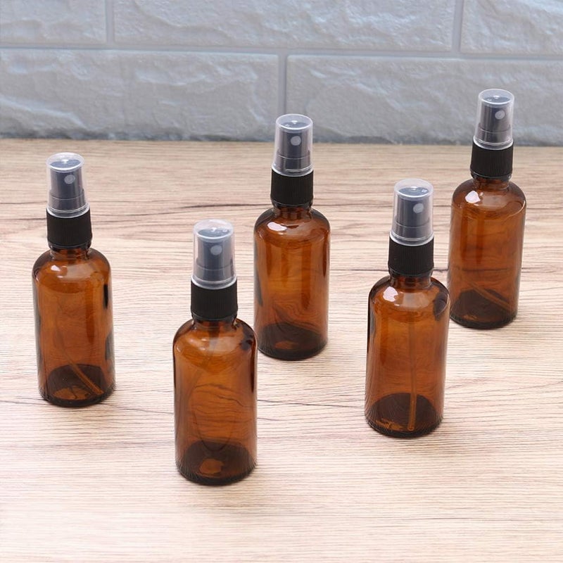 Hemobllo Amber Glass Spray Bottles : 5Pcs 50ml Refillable Spray Bottle Empty Liquid Containers for Perfumes Essential Oils, Travel and Daily Use - Image 5