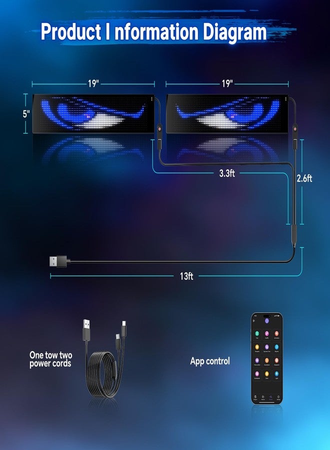 GOTUS 2Pcs Devil Eyes Light for Cars,Flexible Scrolling Programmable LED Signs,LED Eyes for Truck Windshield,Custom Editor Colours,Animations,Text - Image 5