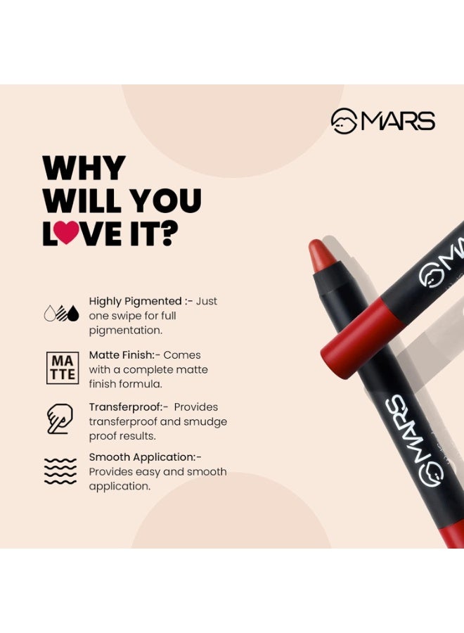 MARS Long Lasting Crayon Lipstick up to 12 Hours Stay | Matte Finish | Waterproof | Won't Smudge Won't Budge Lip Crayon (3.5 gm) (07-Let's Do It) - Image 4