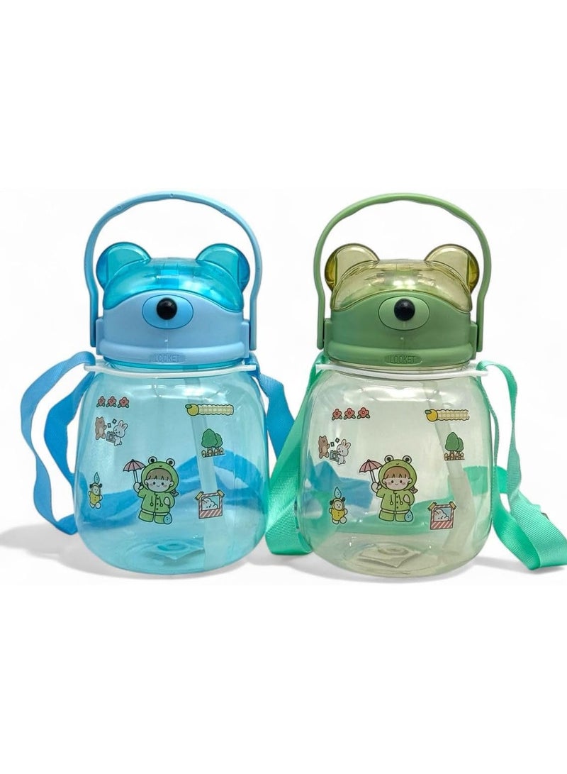 كيوشوب زمزمية أطفال من كيوشوب بشكل دب لطيف – سعة 1.5 لتر ماصة للشرب + حزام للرقبة + ماسكة مريحة – مثالية للمدرسة، الحضانة والخروجات الطويلة داعًا للتعبة المتكررة - Image 4