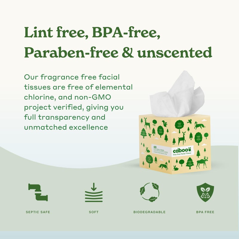 Caboo Tree Free Facial Tissue Paper, Tissue Box with 60 Sheets Per Cube, Total of 6 Cubes, 360 Total Tissues - Image 3