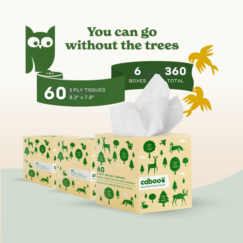 Caboo Tree Free Facial Tissue Paper, Tissue Box with 60 Sheets Per Cube, Total of 6 Cubes, 360 Total Tissues - Image 5