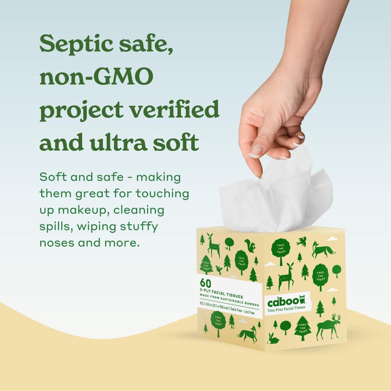 Caboo Tree Free Facial Tissue Paper, Tissue Box with 60 Sheets Per Cube, Total of 6 Cubes, 360 Total Tissues - Image 4