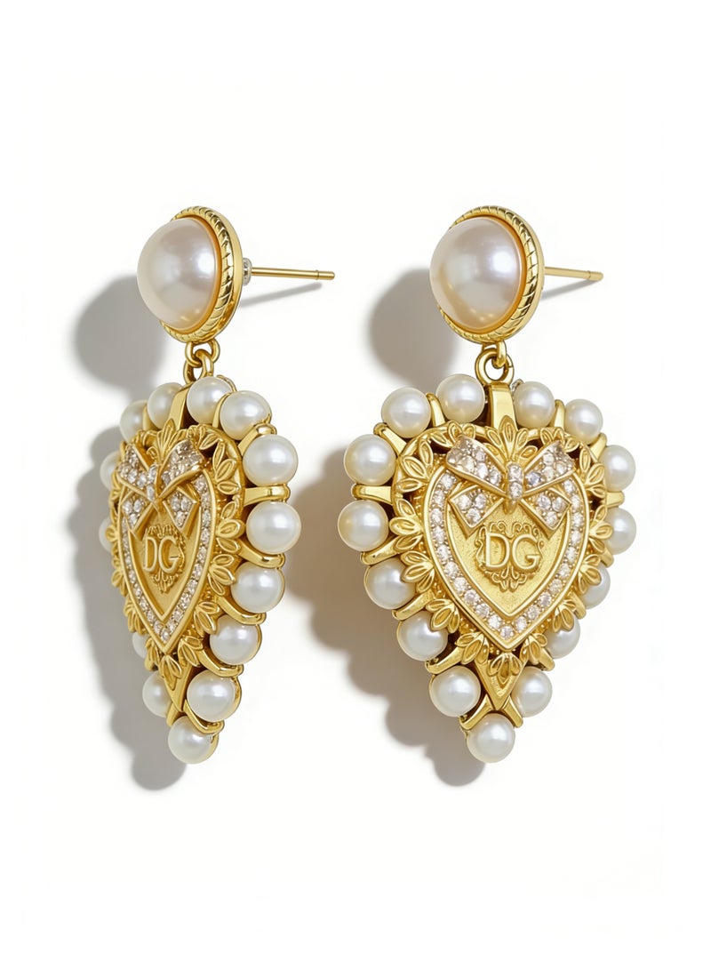 دي آند جي D&G DG Retro love Pearl earrings light luxury studded letter earrings court style dress earrings. - Image 2