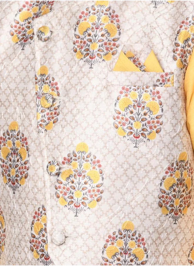 ليلك Kurta Pyjama Set with Printed Nehru Jacket