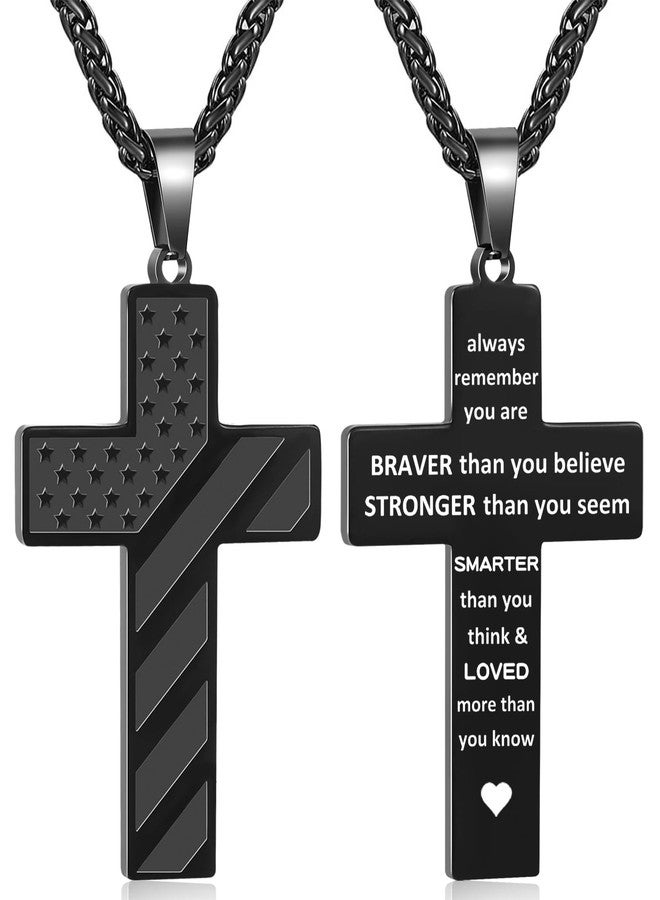 Keniot Cross Necklace for Men, Bible Verse American Flag Pendant Gifts for Birthday Christmas, First Communion Baptism Christian Religious Gifts - Image 1