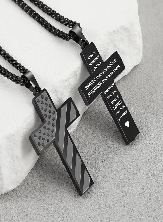 Keniot Cross Necklace for Men, Bible Verse American Flag Pendant Gifts for Birthday Christmas, First Communion Baptism Christian Religious Gifts - Image 3