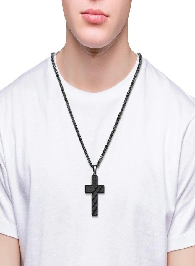Keniot Cross Necklace for Men, Bible Verse American Flag Pendant Gifts for Birthday Christmas, First Communion Baptism Christian Religious Gifts - Image 2