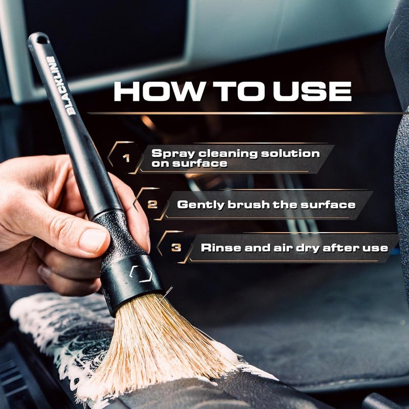 Blackline Car Care Boar Hair Brushes- Luxury Car Detailing Brush Set for Interior and Exterior - Best Auto Detailing Brushes - Premium Hair Car Detailing Brushes (Boars Hair Bristles) - Image 5