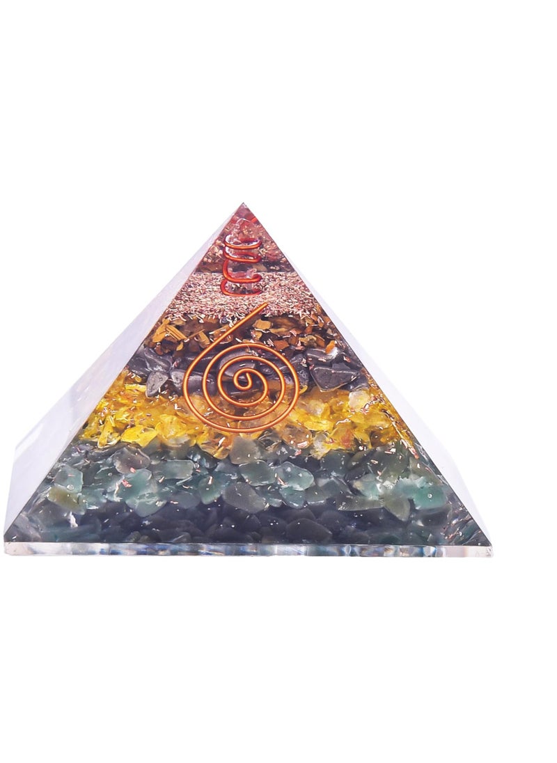 REBUY - Wealth Money Prosperity Attraction Pyramid with Citrine, Aventurine, Tiger's Eye and Pyrit Gemstone Orgonite Crystal Pyramid by REBUY - Image 1
