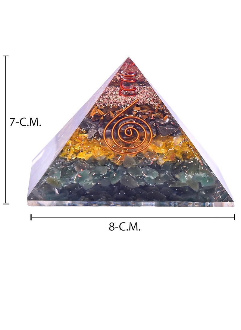 REBUY - Wealth Money Prosperity Attraction Pyramid with Citrine, Aventurine, Tiger's Eye and Pyrit Gemstone Orgonite Crystal Pyramid by REBUY - Image 1