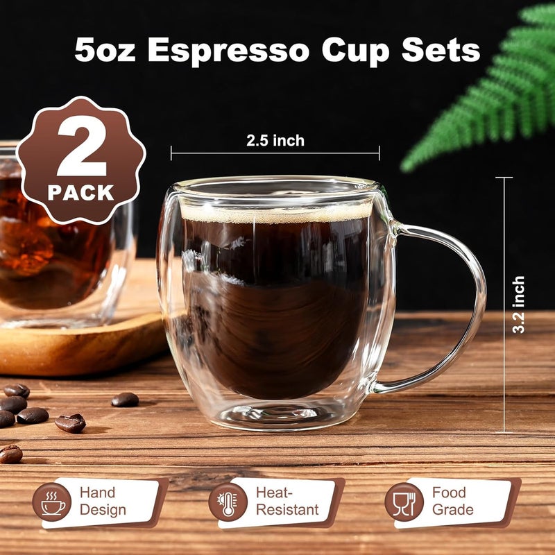 Ocean ice Espresso Cups Set of 2, Double Walled Glass Coffee Mugs 5 oz, Clear Insulated Glass Coffee Cups, Expresso Shots Cup with Handle, Clear Coffee Mug, Espresso Shot Cups, Glass Cups - Image 4