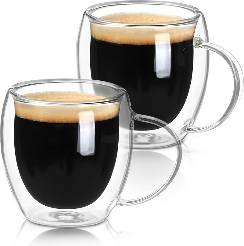 Ocean ice Espresso Cups Set of 2, Double Walled Glass Coffee Mugs 5 oz, Clear Insulated Glass Coffee Cups, Expresso Shots Cup with Handle, Clear Coffee Mug, Espresso Shot Cups, Glass Cups - Image 1