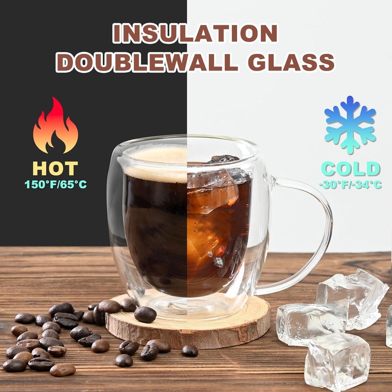 Ocean ice Espresso Cups Set of 2, Double Walled Glass Coffee Mugs 5 oz, Clear Insulated Glass Coffee Cups, Expresso Shots Cup with Handle, Clear Coffee Mug, Espresso Shot Cups, Glass Cups - Image 2