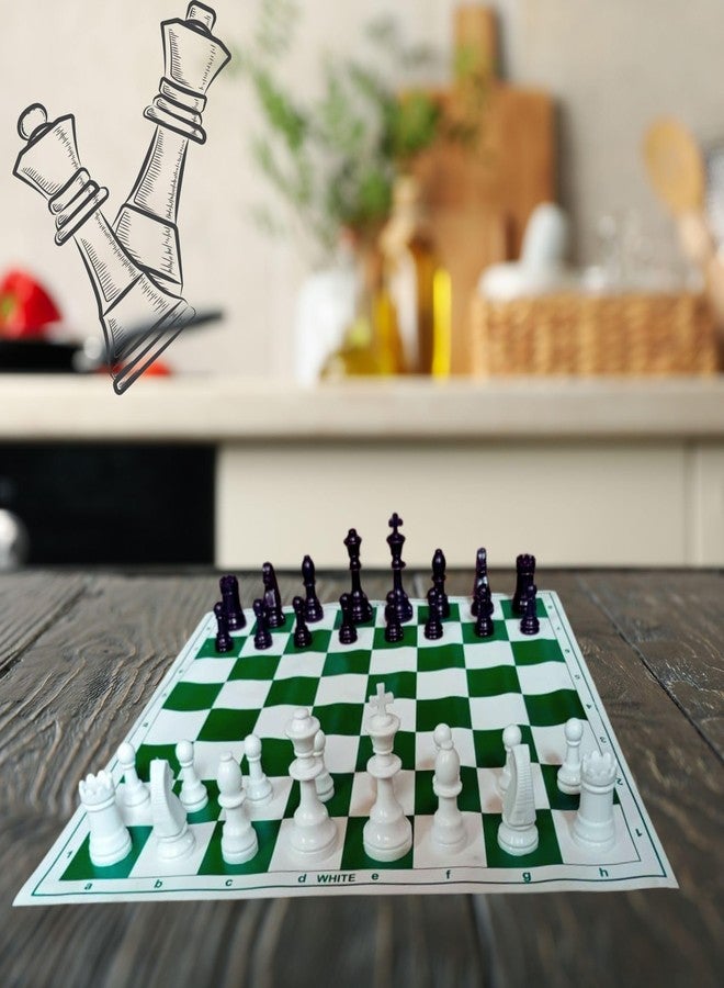 Tournament Chess Set - 18 Inch White & Green Vinyl Chess Mat with 3.75" King Size Staunton Plastic Chess Pieces - Foldable, Lightweight & Durable - Ideal for Students, Beginners & Professionals - Image 4