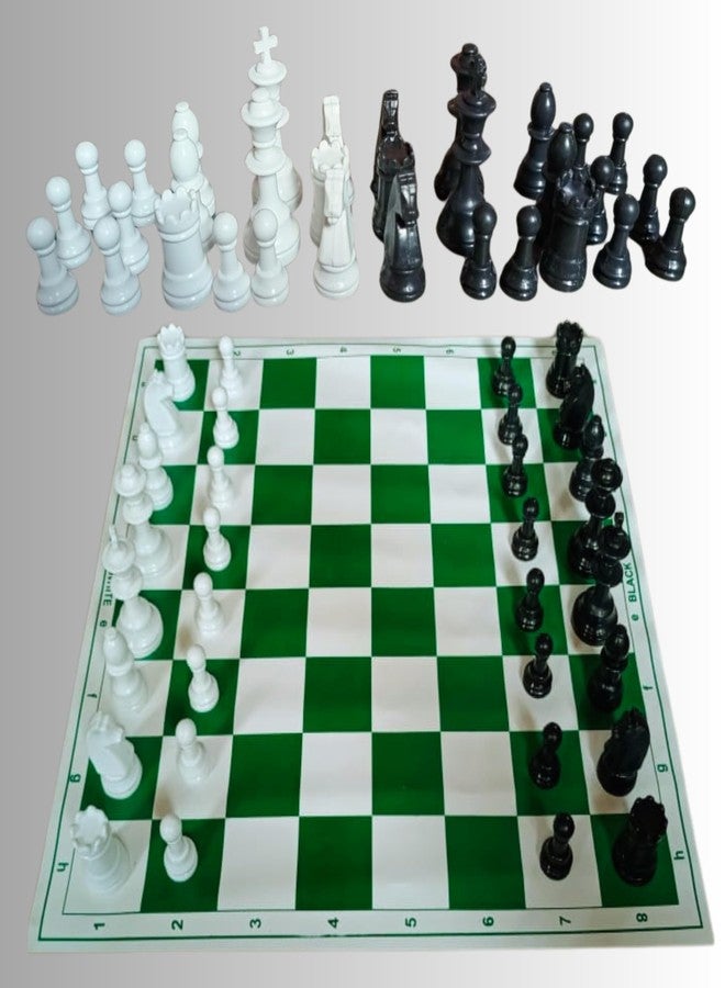 Tournament Chess Set - 18 Inch White & Green Vinyl Chess Mat with 3.75" King Size Staunton Plastic Chess Pieces - Foldable, Lightweight & Durable - Ideal for Students, Beginners & Professionals - Image 1