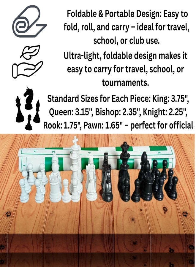 Tournament Chess Set - 18 Inch White & Green Vinyl Chess Mat with 3.75" King Size Staunton Plastic Chess Pieces - Foldable, Lightweight & Durable - Ideal for Students, Beginners & Professionals - Image 5
