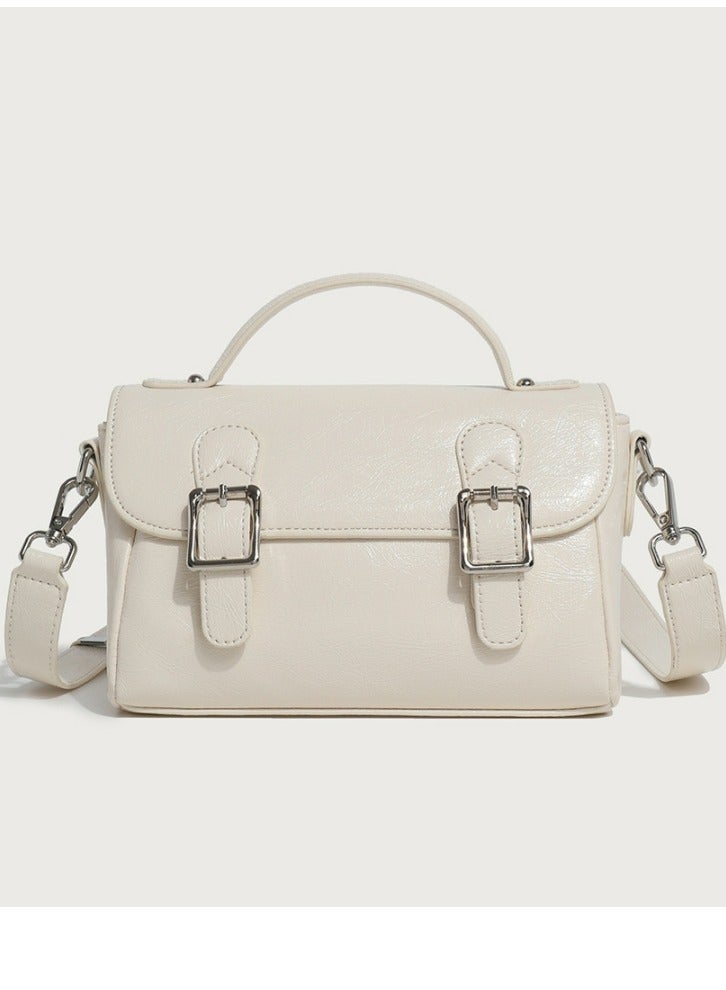 Loquat Ladies' Stylish Retro-Design Handbag Single Shoulder Crossbody Bag Cream Cream White - Image 1
