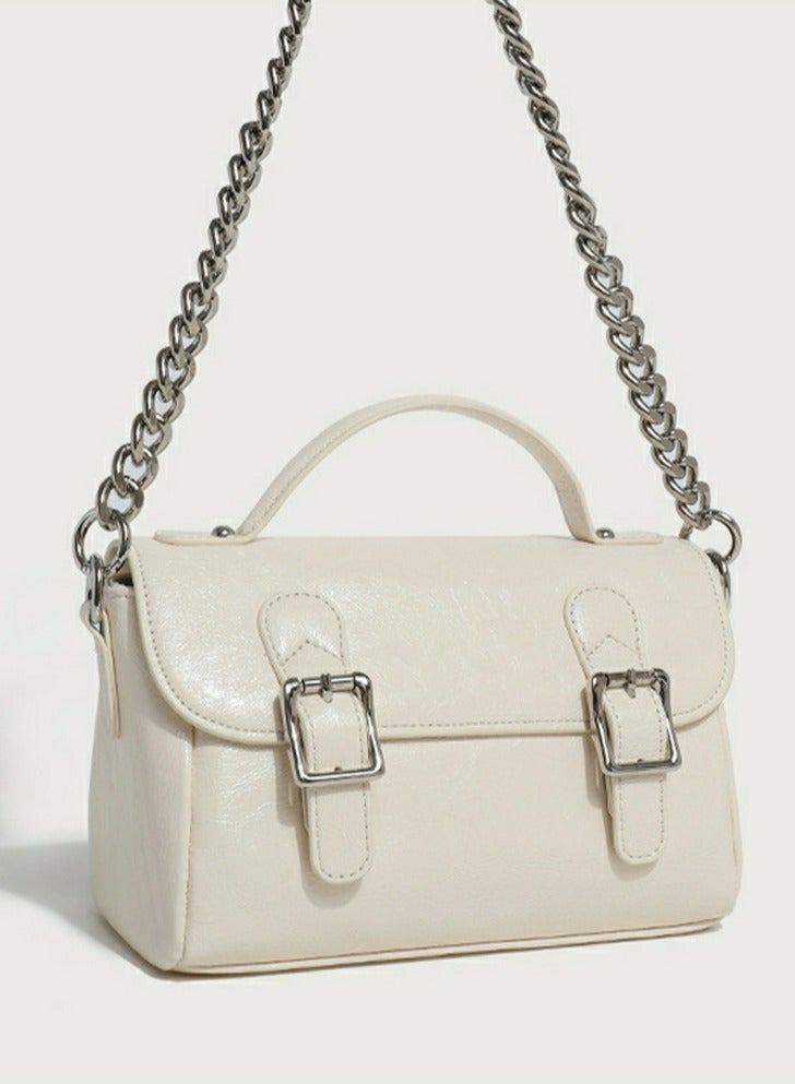 Loquat Ladies' Stylish Retro-Design Handbag Single Shoulder Crossbody Bag Cream Cream White - Image 2