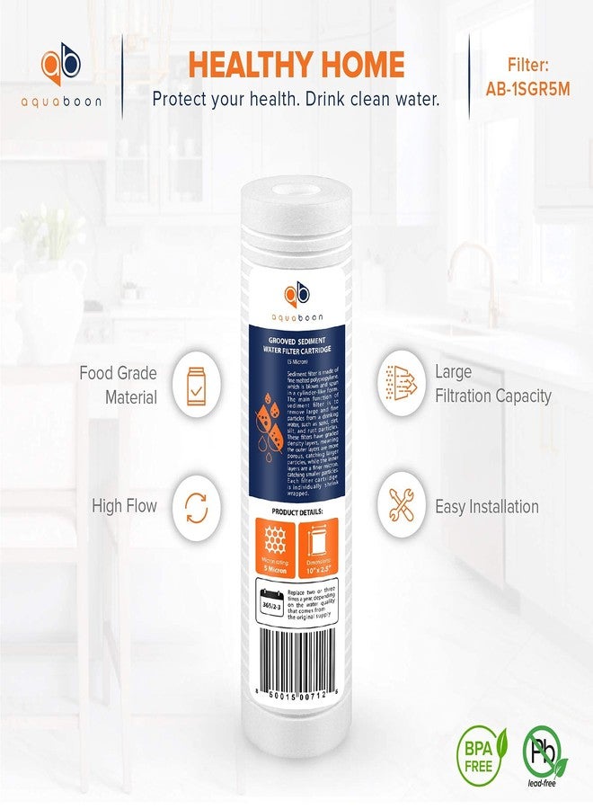 أكوابون فلتر مياه بديل من Aquaboon 5 ميكرون 10 × 2.5 ذو أخاديد للرواسب لخرطوشة فلتر المنزل بالكامل متوافق مع AP110 وWHKF-GD05 وCFS110، عبوة من 4 قطع - Image 3
