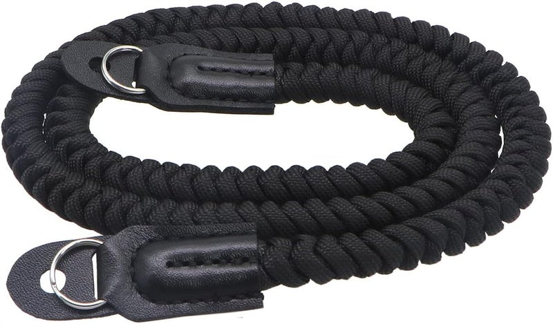 HITHUT Paracord Woven Camera Neck Shoulder Strap Belt Hand Compatible with Canon Nikon Sony Olympus Pentax Fujifilm Panasonic SLR DSLR Digital Mirrorless Cameras 36inch Black - Image 1