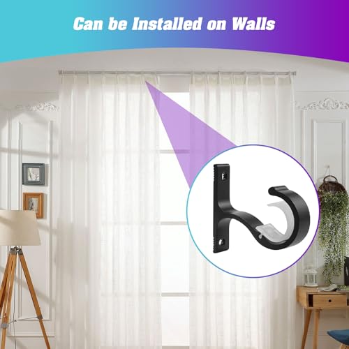 Anndason Ceiling Mount & Wall Installation Curtain Rod Brackets Holders for 1 Inch Rod, Black (Set of 2, Black) - Image 3