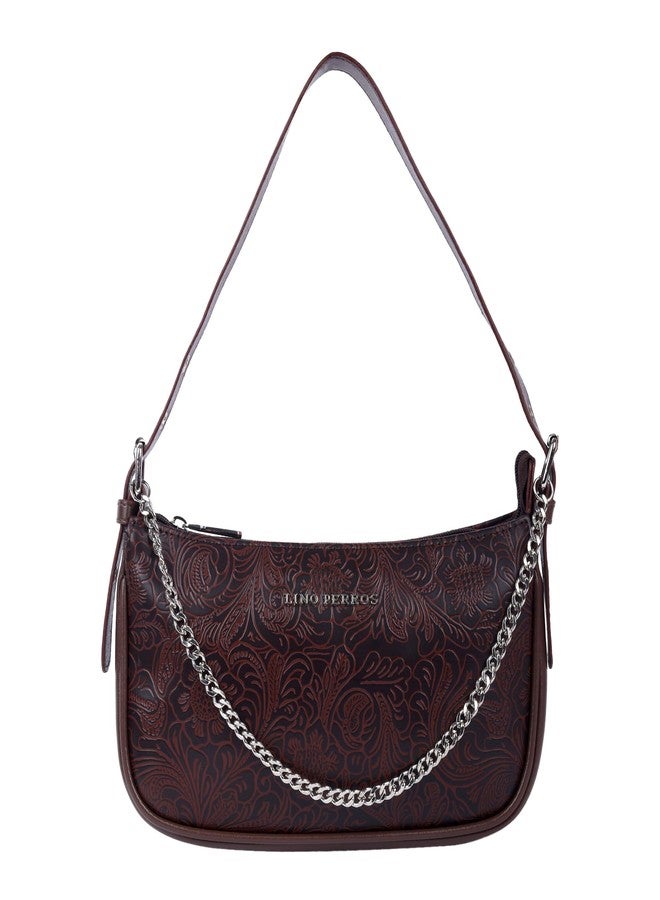 Lino Perros Floral-Embossed-Brown Hand Bag - Image 1