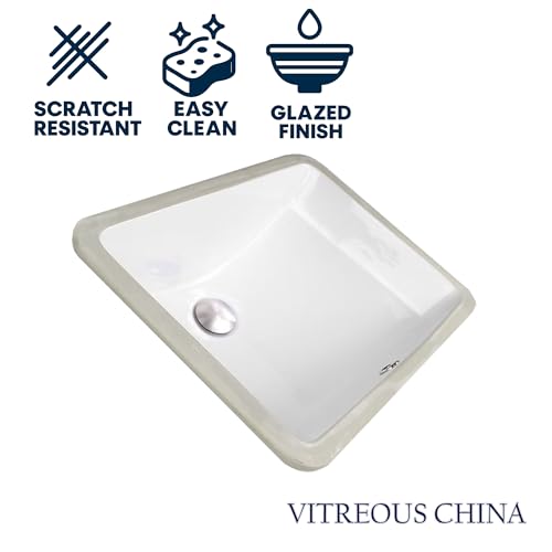 Nantucket Sinks UM-18x12-W White Undermount Bathroom Sink – 18" x 12" Rectangular Bowl Bath Sink for Vanity, High Gloss White Vitreous China, Scratch & Stain Resistant – Great Point - Image 4