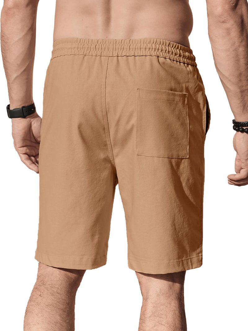 Comdecevis Men's Casual Linen Shorts Elastic Waist Drawstring Summer Beach Shorts, Dark Khaki, 3X-Large - Image 2