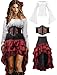 Verceco Pirate Costume Women Outfit with Renaissance Pirate Shirt Skirt Corset Waist Belt Womens Halloween Pirate Costumes WhiteRed S - Image 3