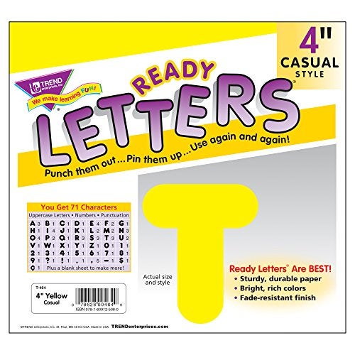 Trend Enterprises Trend Yellow 4" Casual Uppercase Ready Letters, Bulletin Board Decor, 4-Inch, 75 Pieces - Image 3