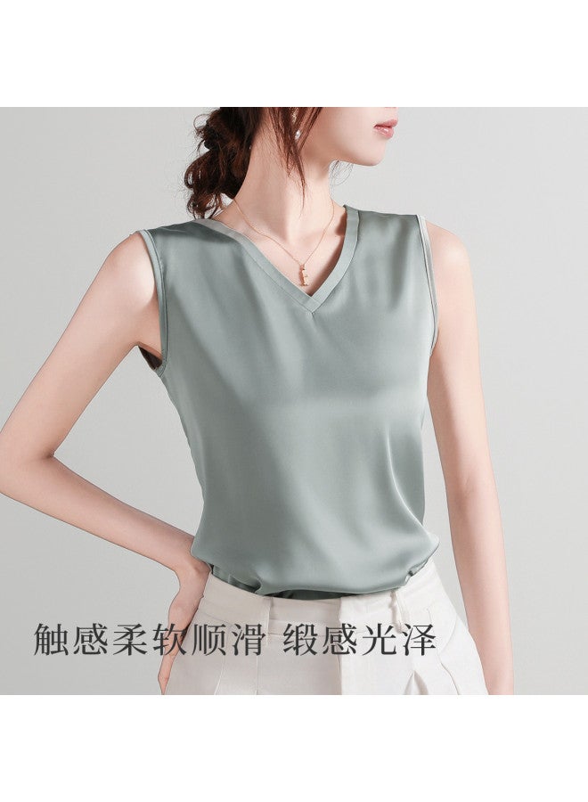 Moonbadi Luxury Satin V-Neck Camisole T-Shirt For Women, Loose And Comfortable Slimming Top - Image 4