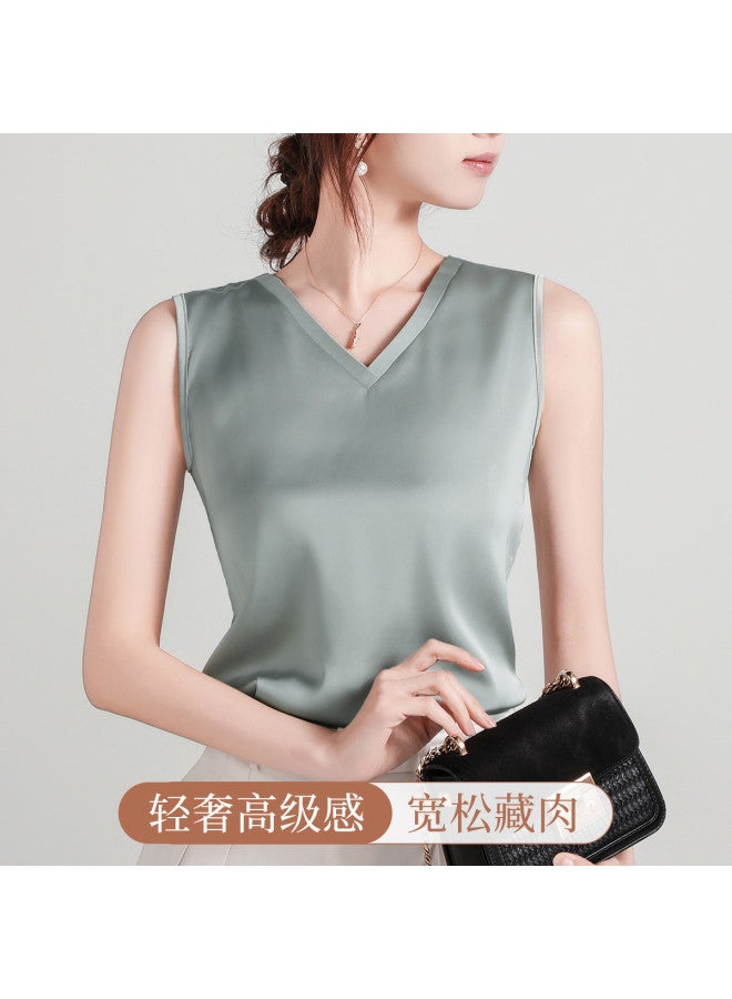 Moonbadi Luxury Satin V-Neck Camisole T-Shirt For Women, Loose And Comfortable Slimming Top - Image 2