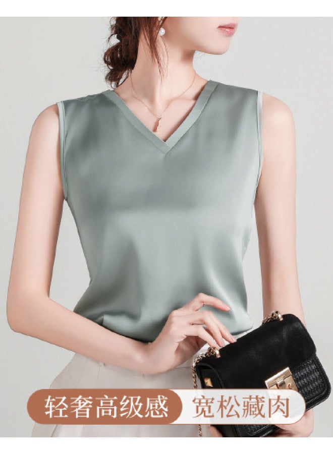 Moonbadi Luxury Satin V-Neck Camisole T-Shirt For Women, Loose And Comfortable Slimming Top - Image 1