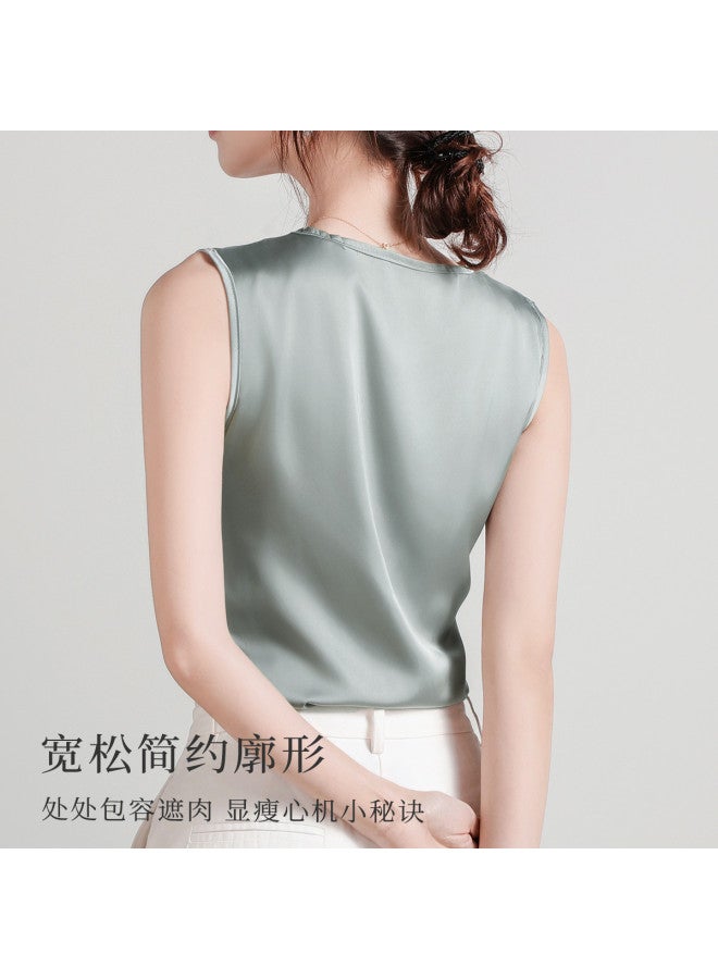 Moonbadi Luxury Satin V-Neck Camisole T-Shirt For Women, Loose And Comfortable Slimming Top - Image 5